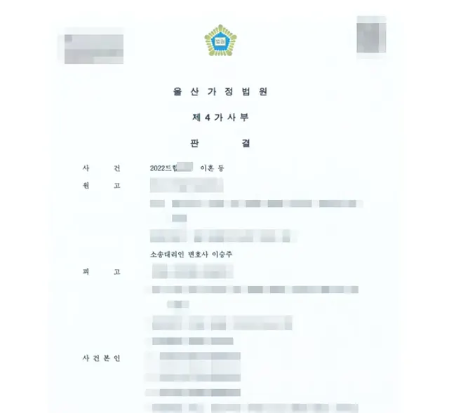 울산가정법원 양육비 소송 결정문